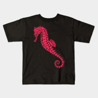 Vivid Pink and Blue Seahorse Design Kids T-Shirt